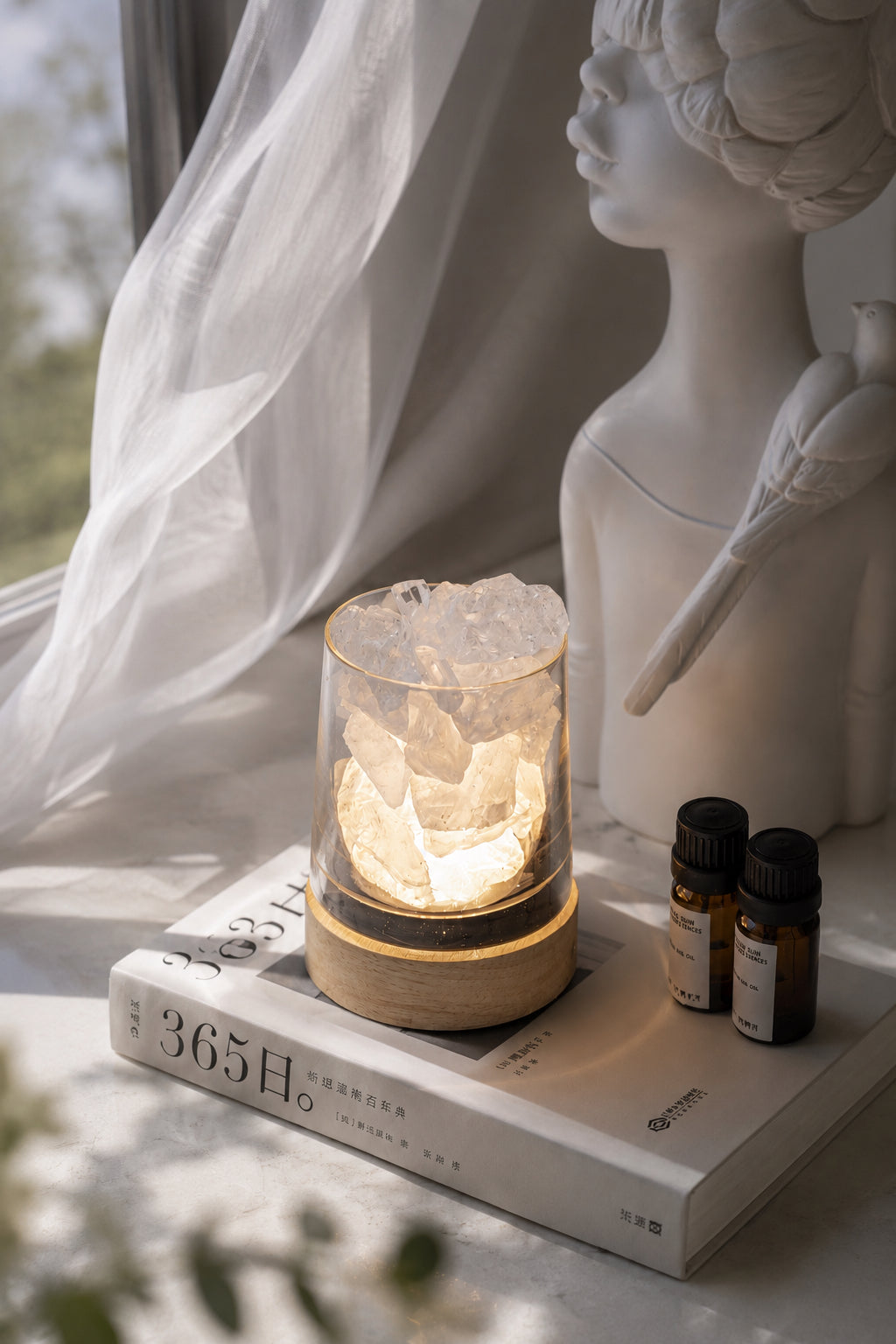 Crystal Aroma Diffuser Stone with Night Light | Essential Oil Gift Set