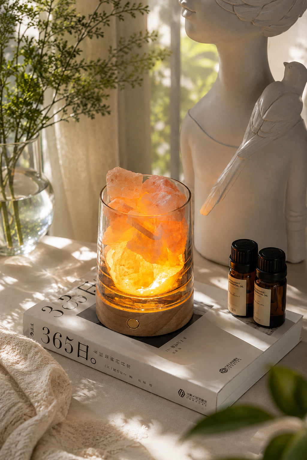 Crystal Aroma Diffuser Stone with Night Light | Essential Oil Gift Set