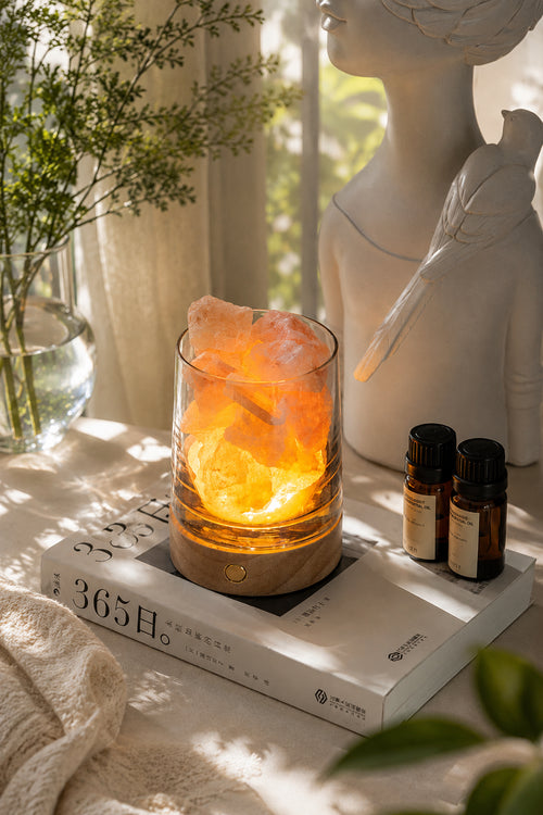 Crystal Aroma Diffuser Stone with Night Light | Essential Oil Gift Set