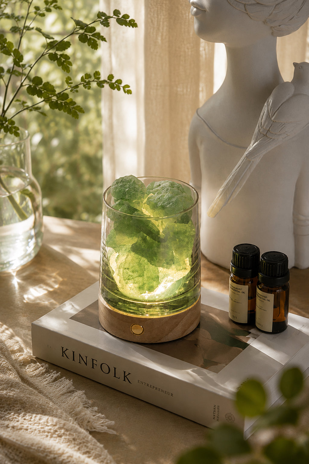Crystal Aroma Diffuser Stone with Night Light | Essential Oil Gift Set