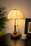 Vintage Solid Wood Table Lamp with Floral Fabric Shade