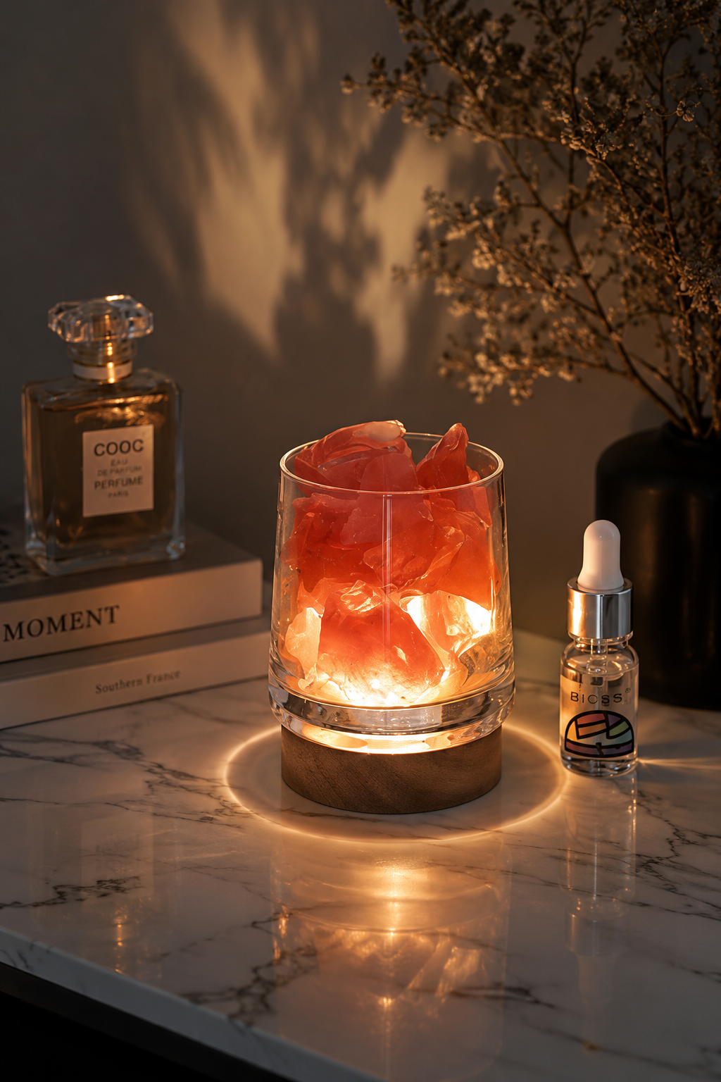 Crystal Aroma Diffuser Stone with Night Light | Essential Oil Gift Set
