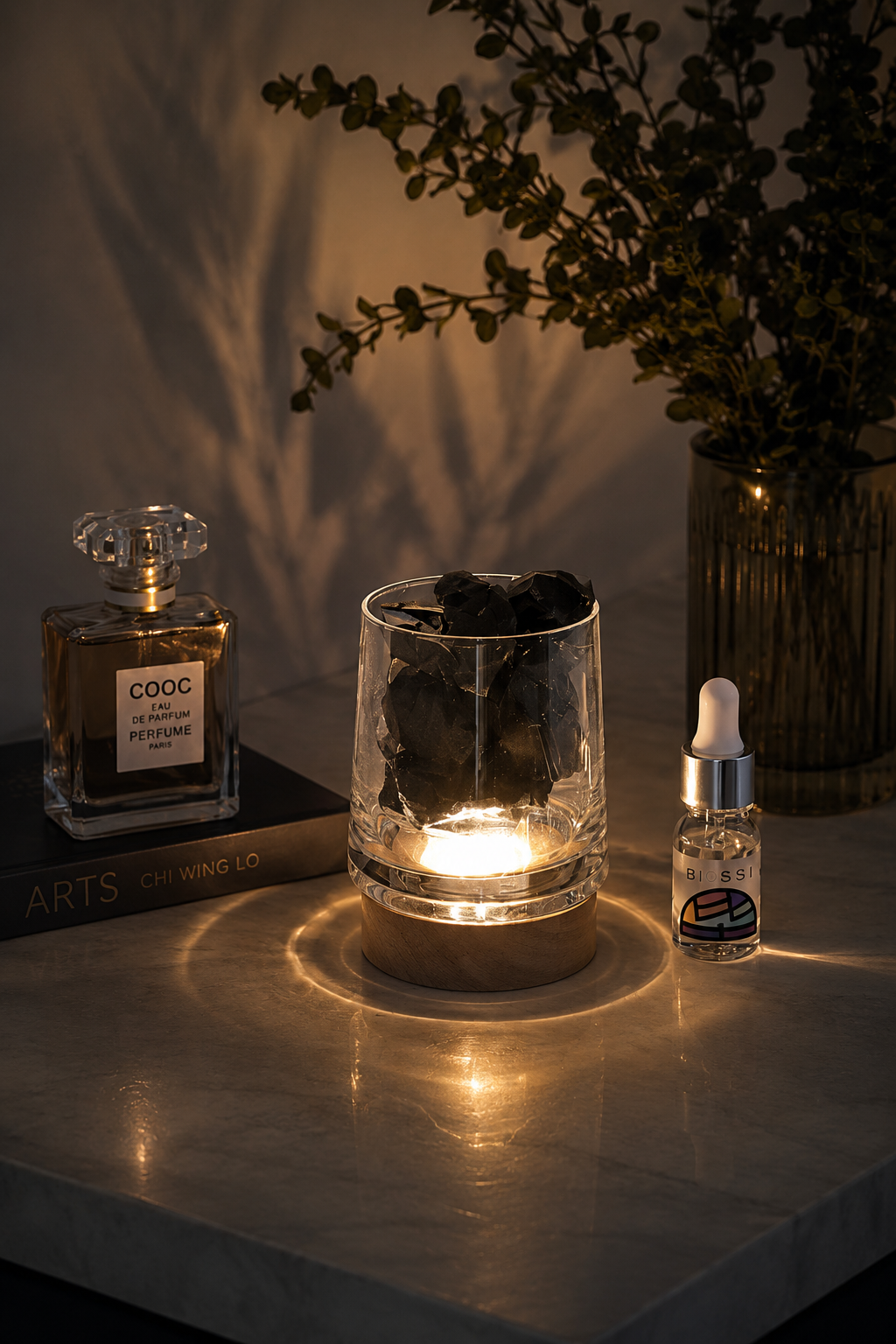 Crystal Aroma Diffuser Stone with Night Light | Essential Oil Gift Set